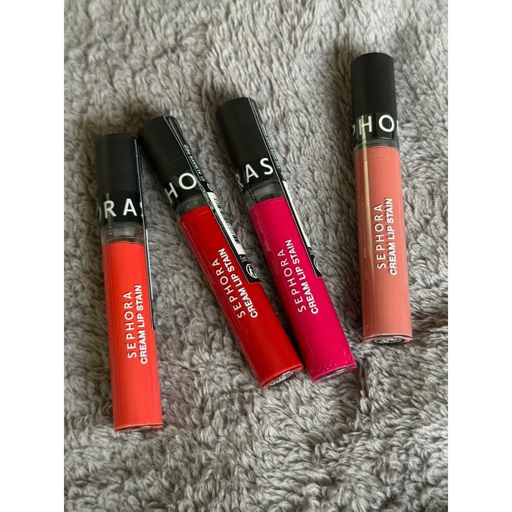 4 new Sephora Cream Lip Stain Long Lasting Set Sealed Full Size 01, 70, 126, 132